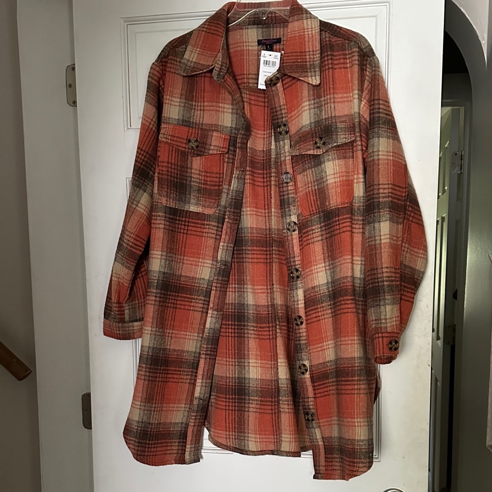 Women's Plaid Utility Jacket in Red and Brown